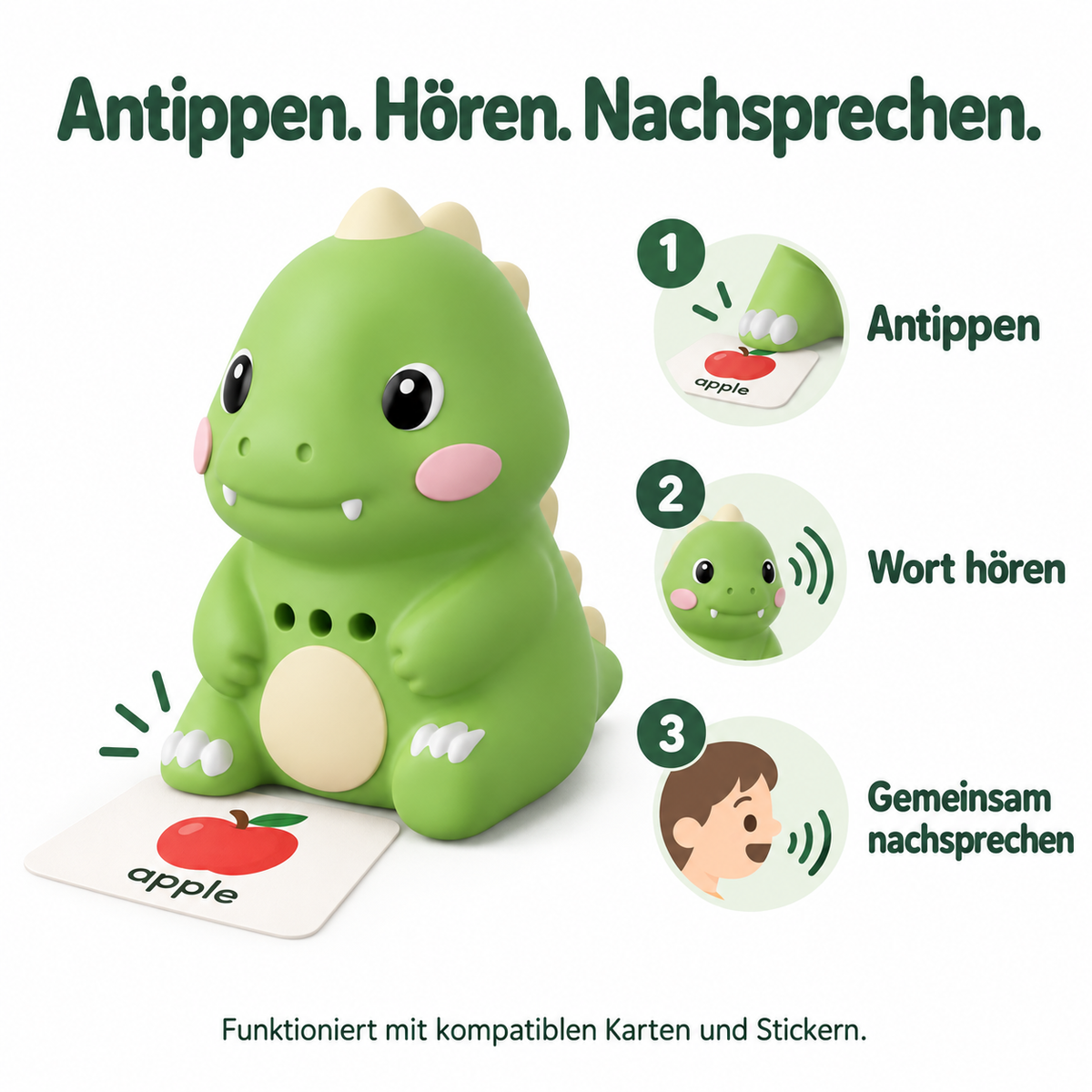 Antippen, hören und nachsprechen mit kompatiblen Lernmaterialien